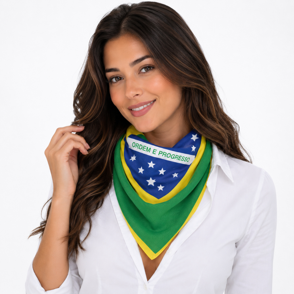 Lenço Feminino + Masculino Brasil 55x55 Bandana Unissex Moda Copa do Mundo   Estilo Cabeça Pescoço Bolsa Tendência 2026.