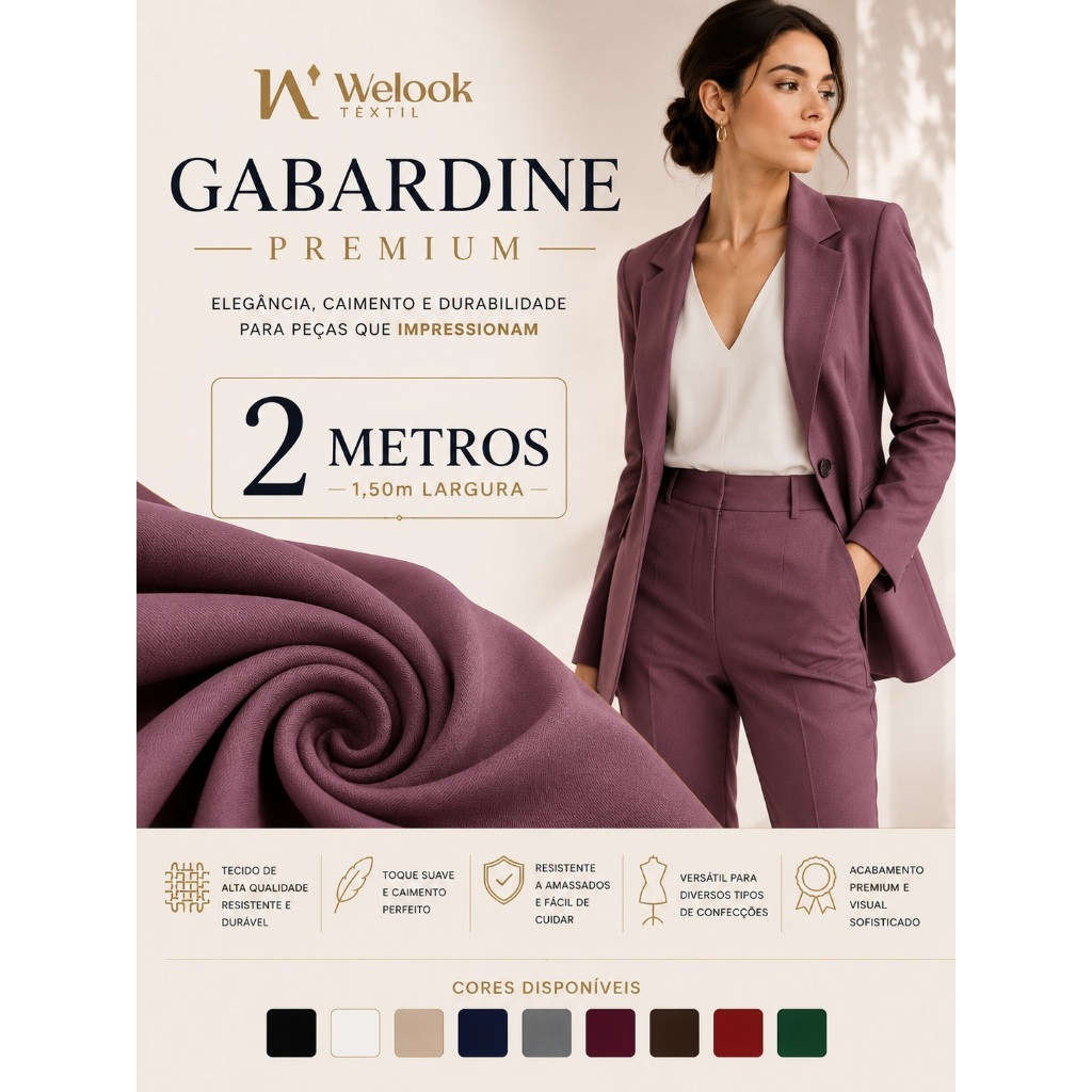 Tecido Gabardine Premium 2 Metros x 1,50m | Alfaiataria, Jalecos e Uniformes