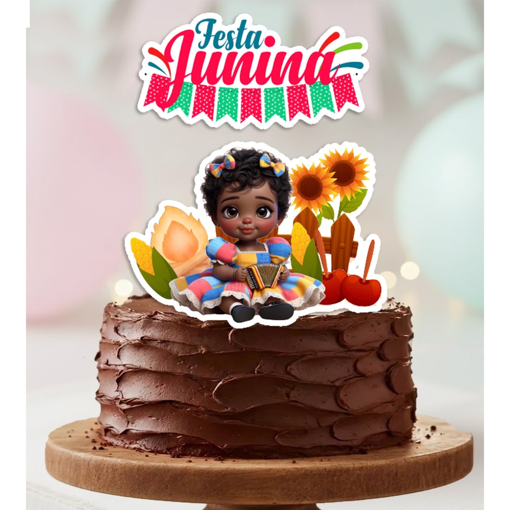 Topo de Bolo Topper Menina Morena Festa Junina Caipira Personalizado