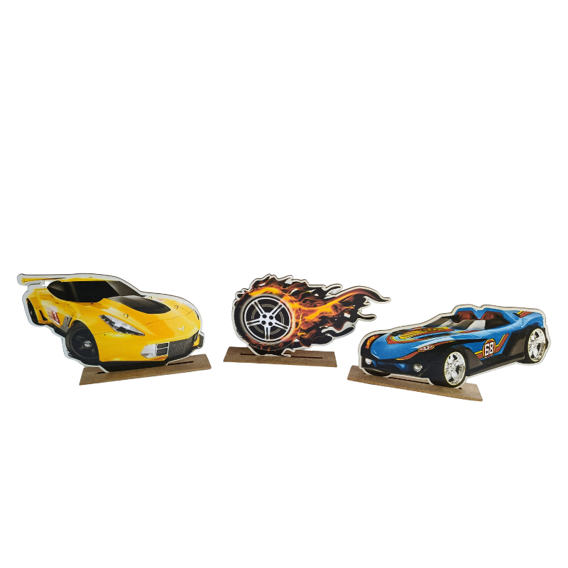 Detalhes do Display de Mesa Kit 6 Peças Para Festa Hot Wheels 3 MDF