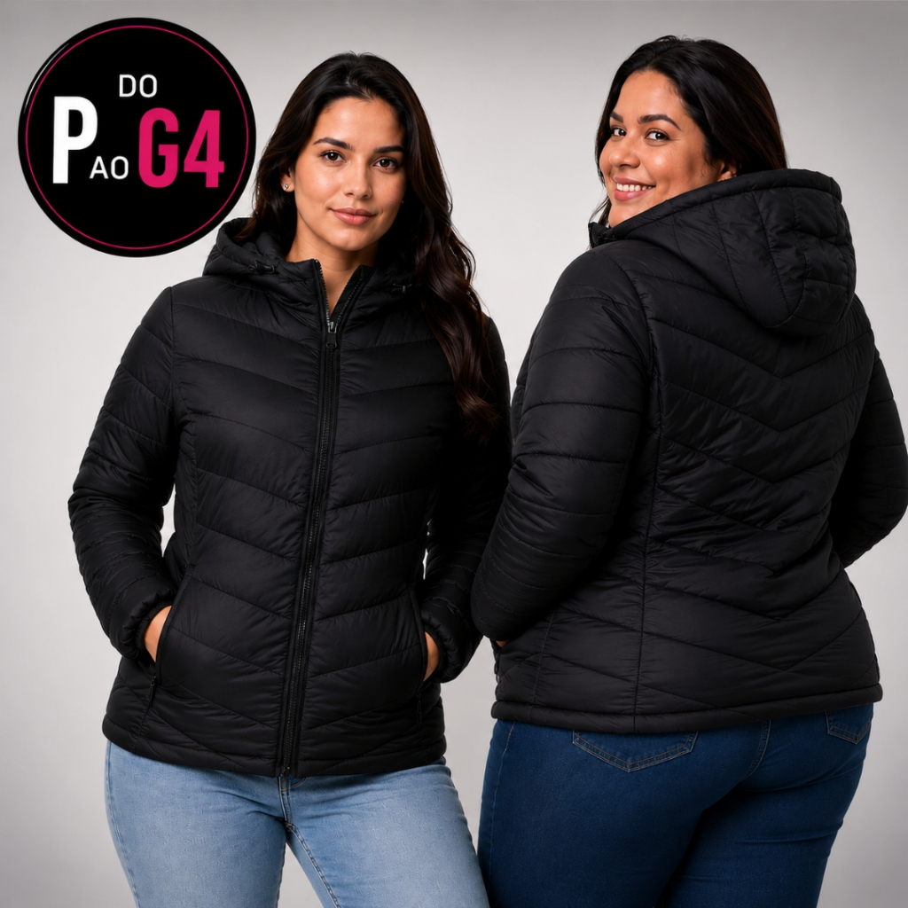 Jaqueta Feminina Impermeável Com Bolso Zíper Reforçado Corta Vento Capuz Removível P ao G4