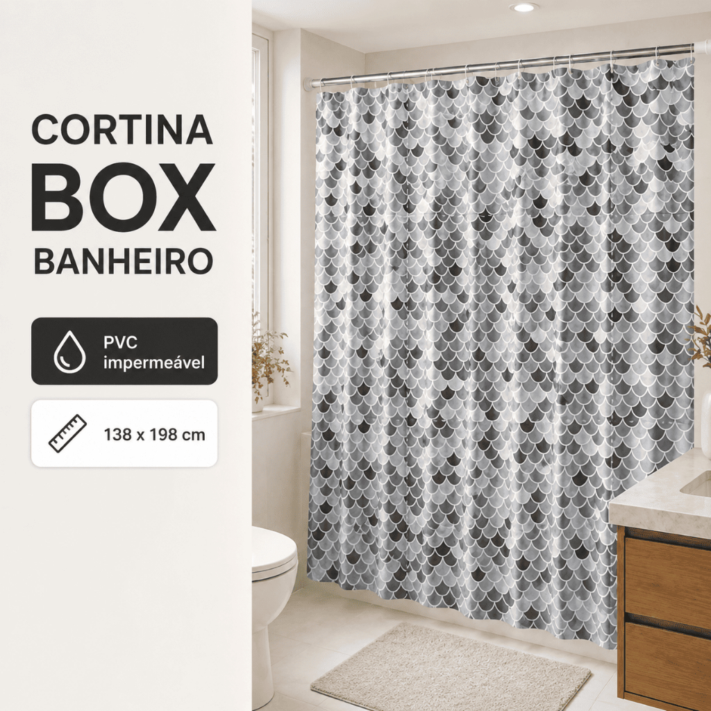 Cortina Box Banheiro Vinil Impermeável Estampada Antimofo Elegante Modelo Exclusivo 1,35x2m