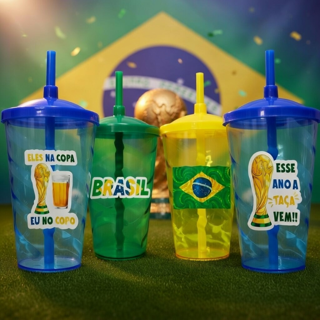10 Copos Twister 400ml Copa Do Mundo 2026. Tampa, Copo e Canudo Coloridos