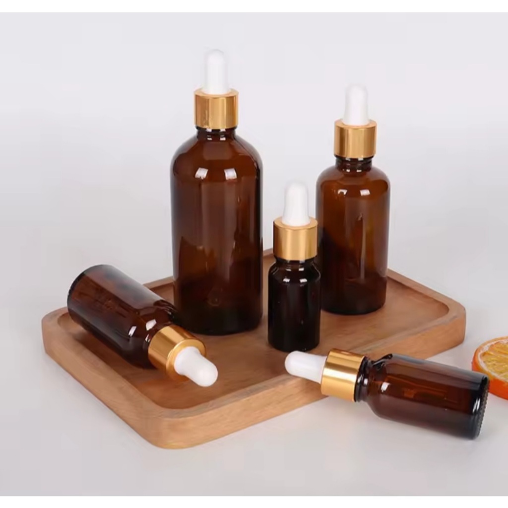 Kit 5/10 Frascos Conta Gotas 10ml Vidro Âmbar Tampa Dourada vidro resistente