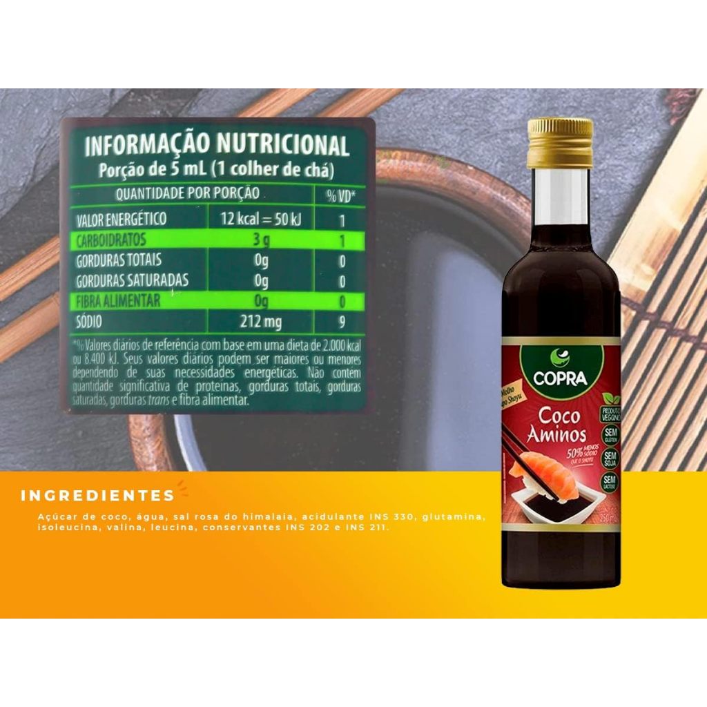 Detalhes do Shoyu Coco Aminos Copra 250ml