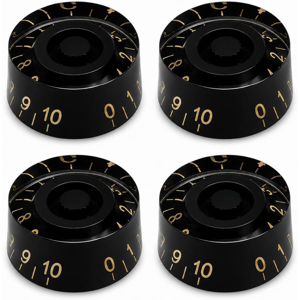 Kit 4 Knob Preto Dourado Para Guitarra Baixo Les Paul Sg Prs