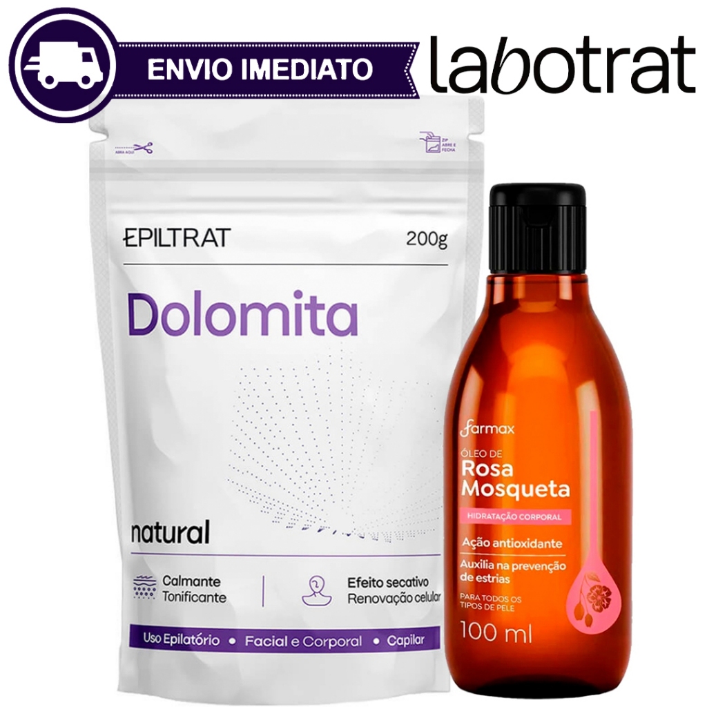 Kit Clareador Dolomita Labotrat + Óleo Rosa Mosqueta Clareamento Máscara 200g + 100ml Envio Imediato