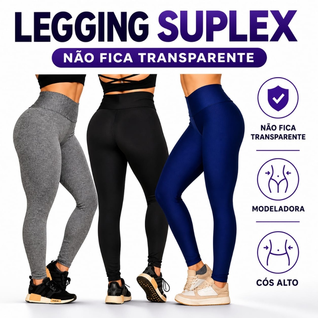 Legging Feminina Suplex Premium Cós Alto Não Transparente Academia Fitness