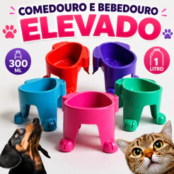 Comedouro ou Bebedouro Elevado 1000 OU 300 ML Para Cachorros Médio e Grande e pequeno Porte e gatos