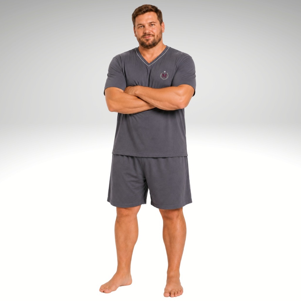 Pijama Masculino Curto Extra Grande Camisa E Short Plus Size Verão Promoção
