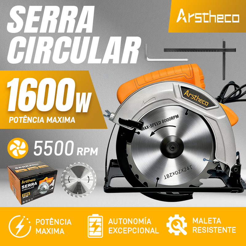 Serra Circular 1100W Com Disco de Corte Serra Para Madeira 5500RPM 110V e 220V