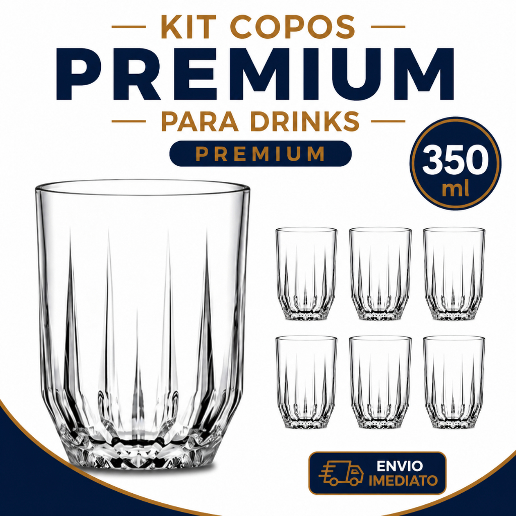 Jogo 6 Copos Echo Pasabahce 350ml Vidro Sofisticado para Bebidas