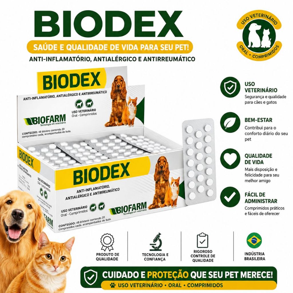 Biodex 20 Comprimidos Antialérgicos Cães e Gatos Biofarm
