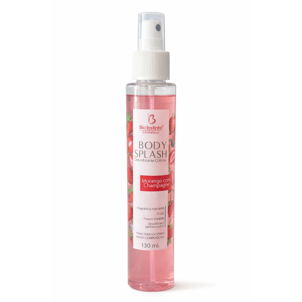 Body Splash Morango com Champagne 130ml- Bio Instinto- Perfume Corporal Refrescante/ Colônia/Desodorante