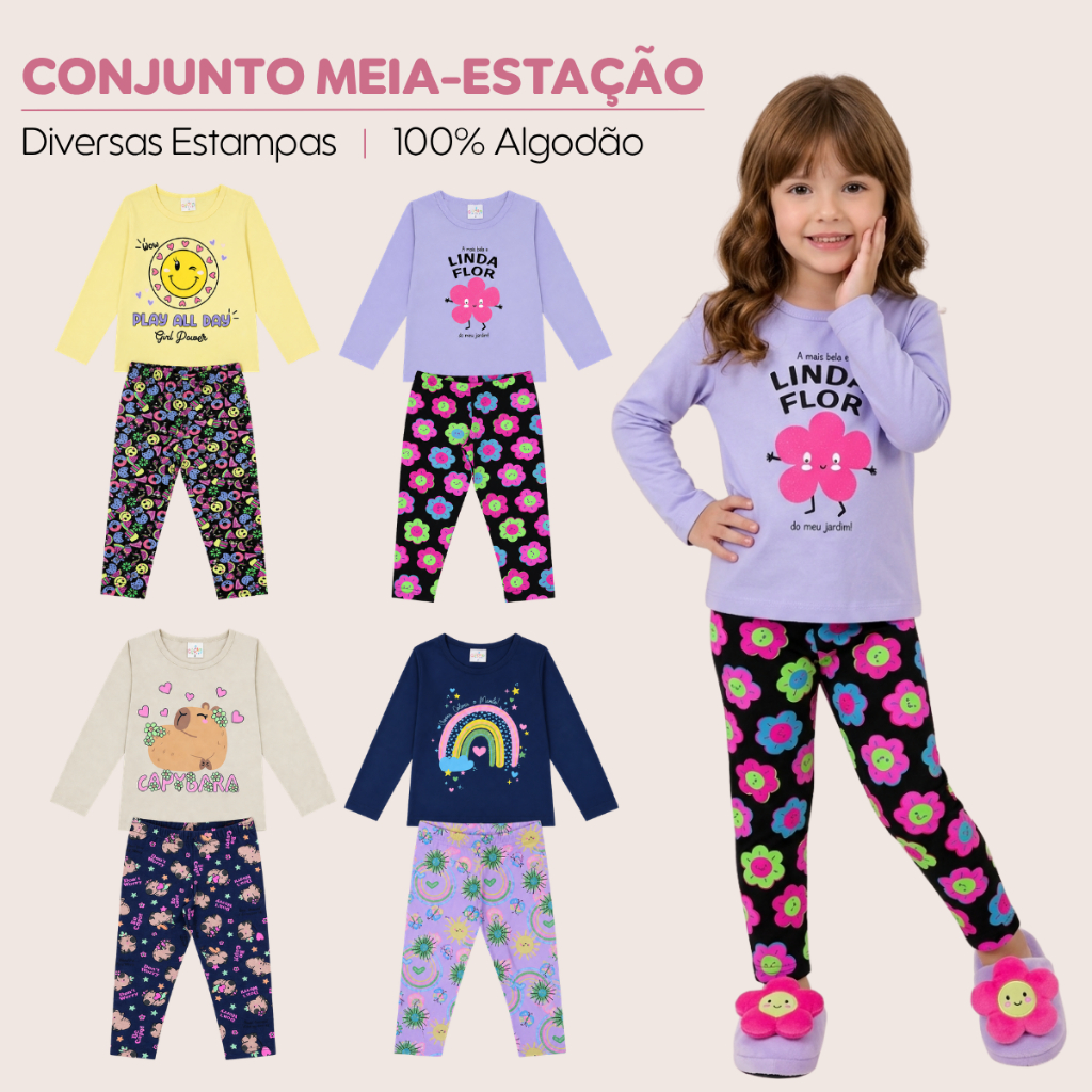 pijama infantil menina 4 Peças Sortidas Inverno Pijama Menina Infantil 1 ao 8