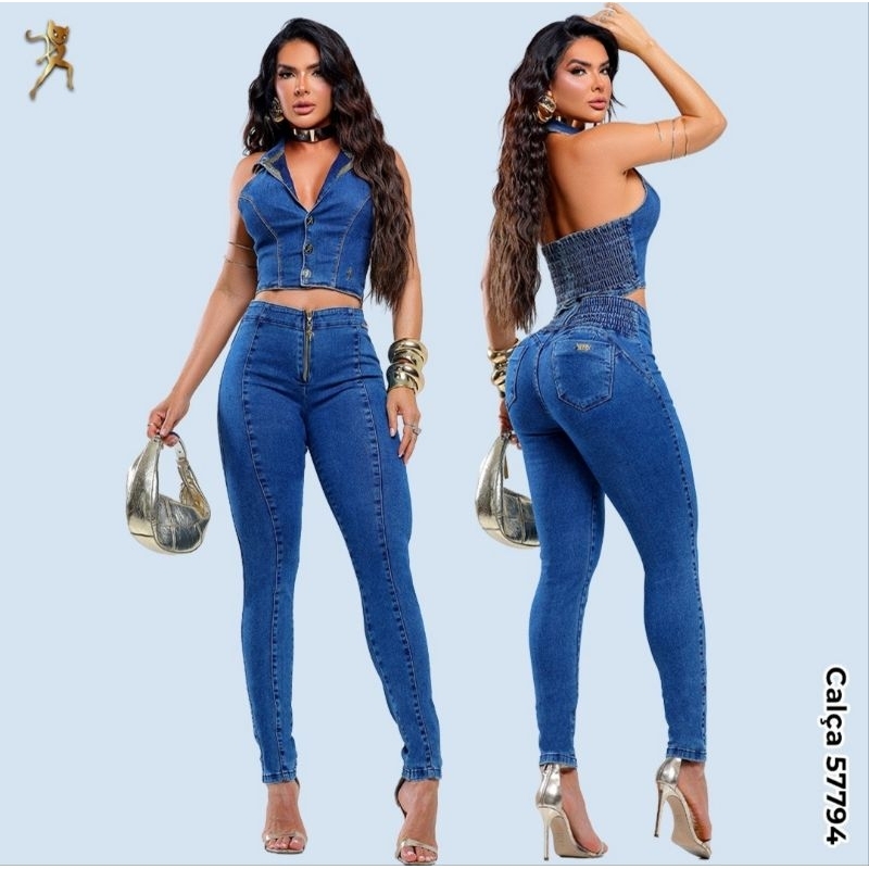 Colete Cropped Jeans Frente Única com Pedrarias Rhero Jeans 57789