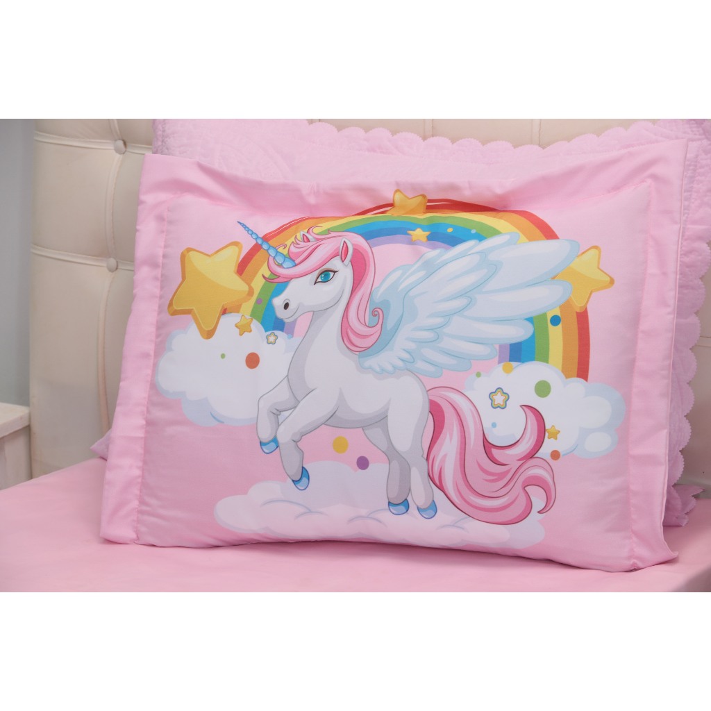 Jogo Lençol 3 Peças Infanto Juvenil Decoração Quarto Menina Jogo de Cama Unicórnio Lençol com Elástico Solteiro Infantil