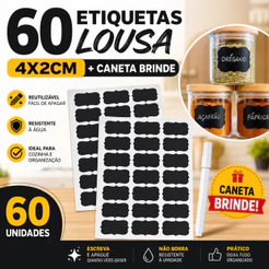 KIT 60 Etiquetas Lousa Adesivas Preta+Caneta Giz Liquido Branca Tempero Limpeza Potes Organizador