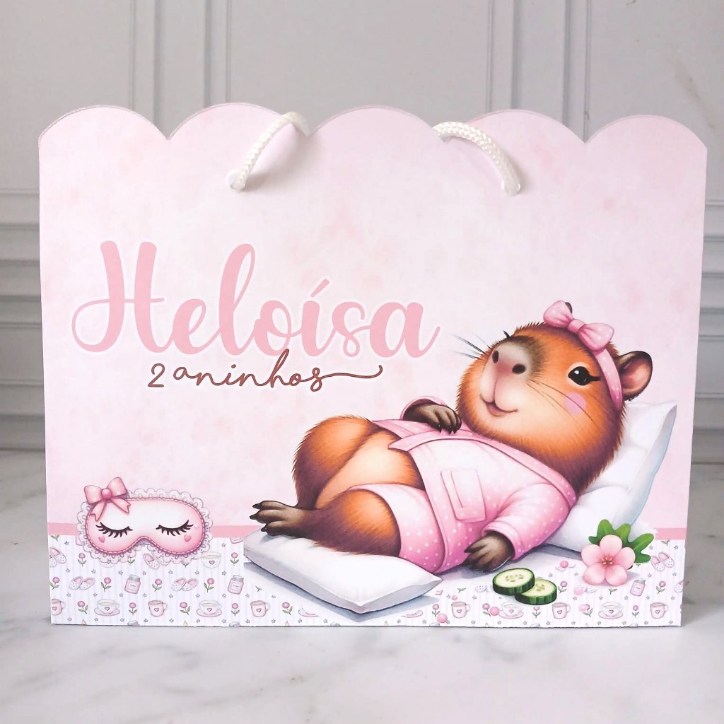 Sacolinha Personalizada Capivara Spa Menina - PEGUE E MONTE - Lembrancinha de Aniversário Infantil