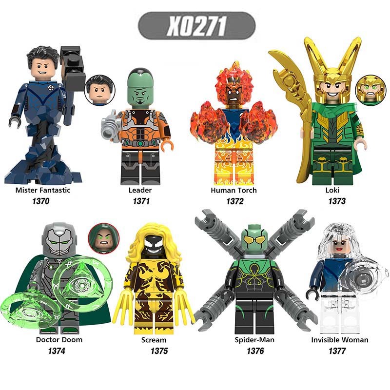 Lego Minifigures Marvel Herois 4 Fantastico, Doutor Distino, Loki, Spider Man