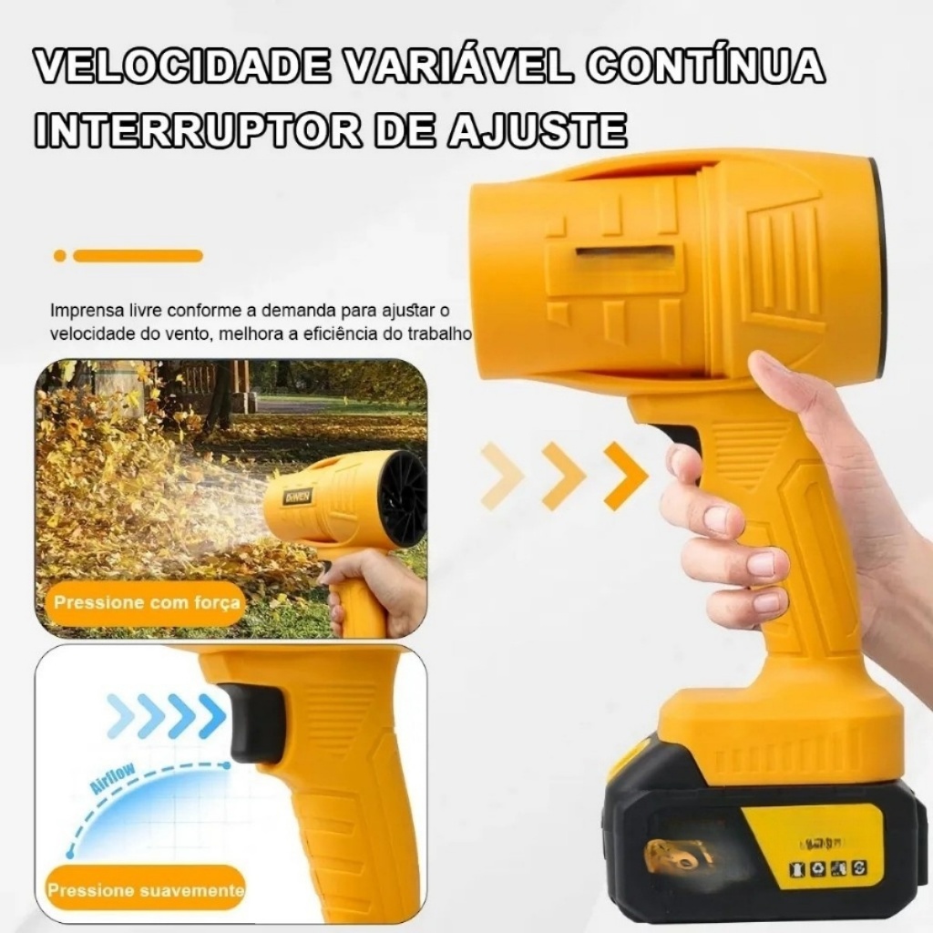 Soprador Com Lâminas de Turbina Para Fluxo de Ar, Remove Poeira Sujeira, Motor Potente de 2000W, Sem Fio Portátil.