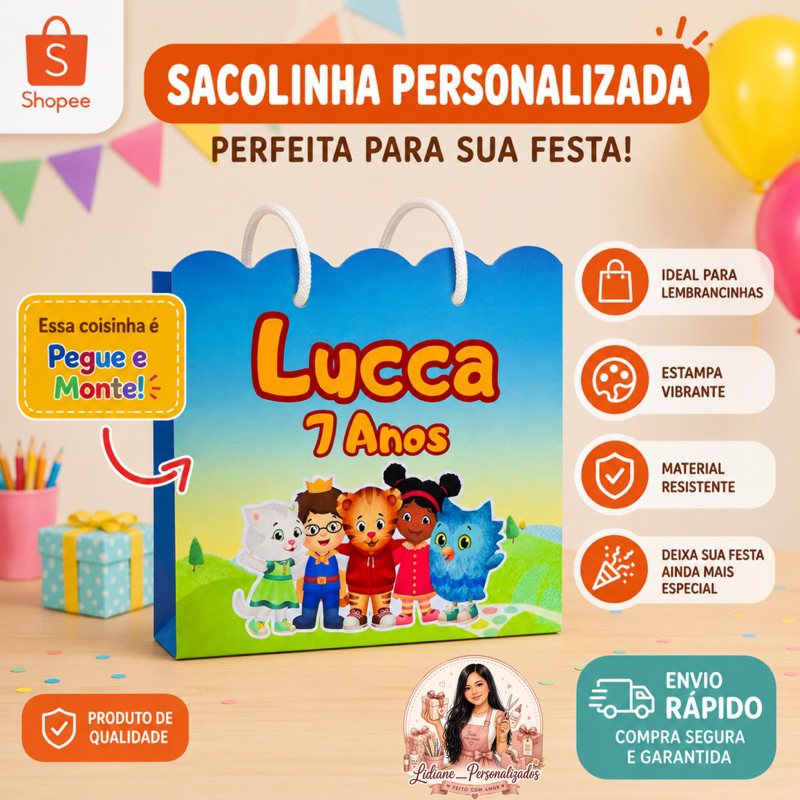 SACOLINHA PEGUE E MONTE DANIEL TIGRE- LEMBRANCINHA- ANIVERSÁRIO- MIMOS PARA CRIANÇA-PERSONALIZADOS PARA FESTA-SACOLINHA