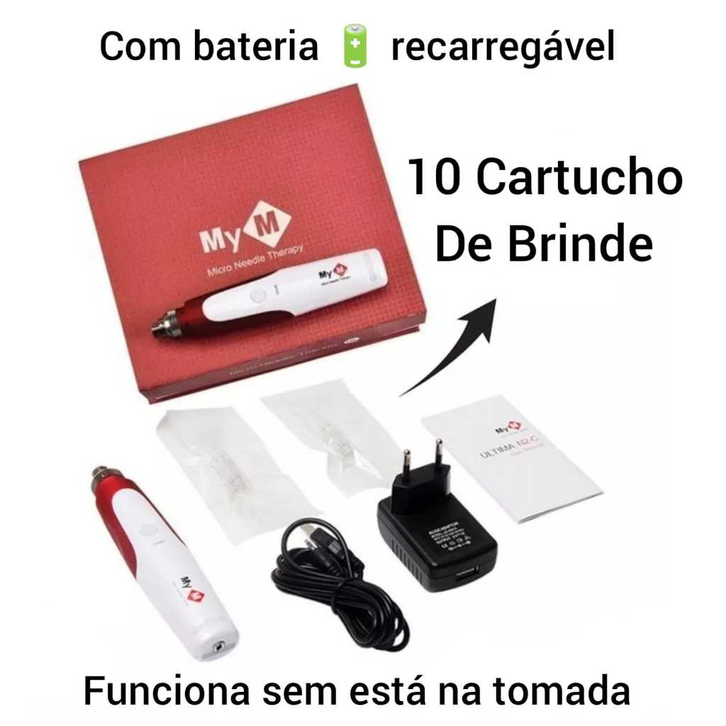Dermapen Recarregavel  + 10 Cartuchos Caneta Microagulhamento