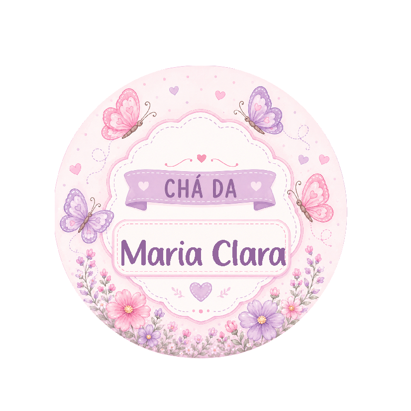 100 Adesivos p/ chá de bebê, Borboleta, PERSONALIZADO COM NOME,  Lembrancinhas, Aniversário, Chá Revelação