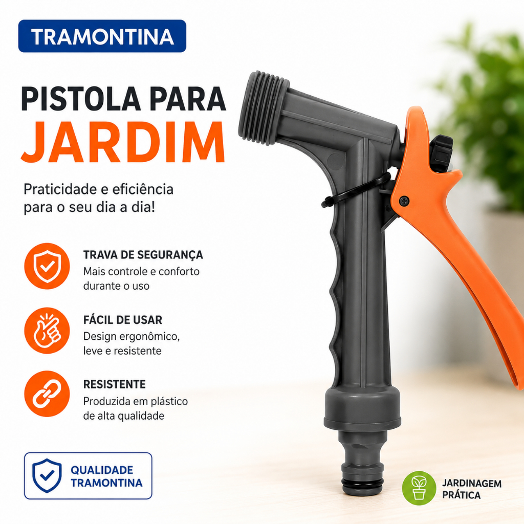 Esguicho Plástico para Mangueira Tipo Pistola com Engate Rápido Ajustável