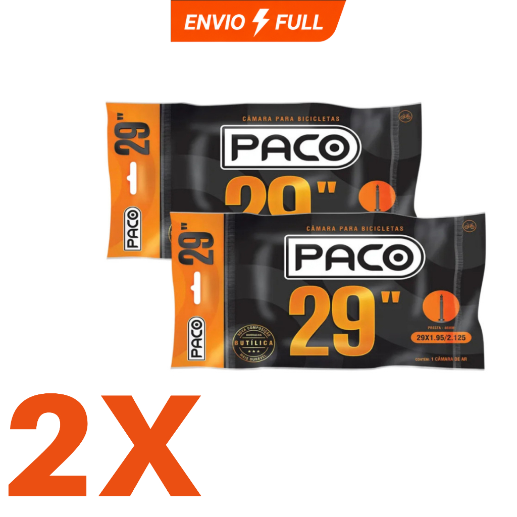 Par 2 Câmara de Ar Paco MTB Aro 29 - 29x1.95/2.125 Válvula Presta Paco