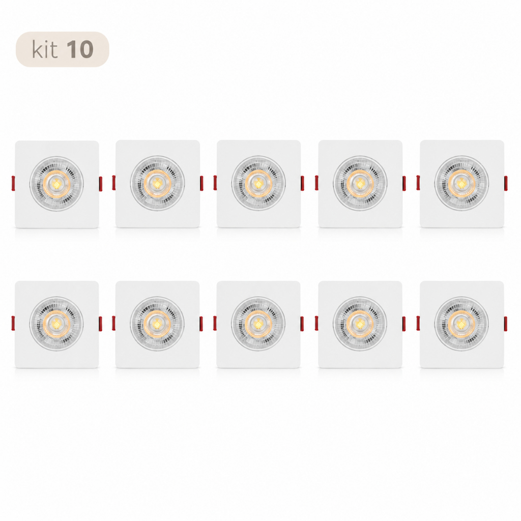 Kit C/10 Spot Led 5w Direcionável Embutir Quadrado Teto Sanca BF/BQ