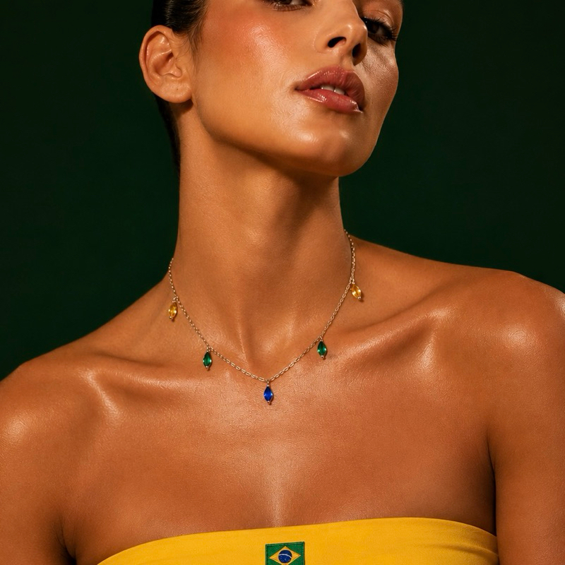 Choker Pedras Coloridas Brasil em Prata 925 Elegante e Moderna