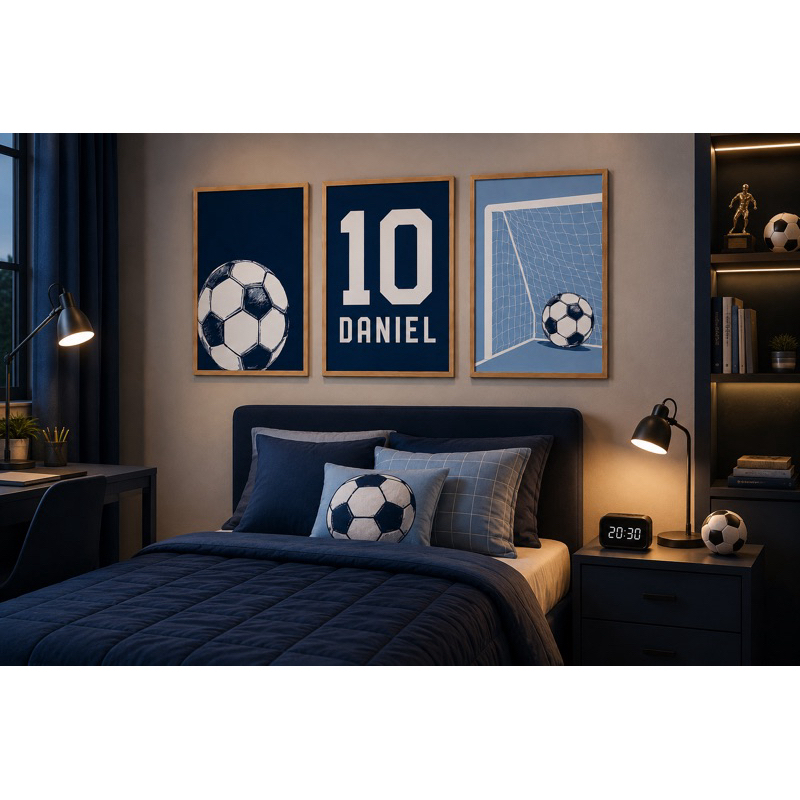 KIT QUADROS FUTEBOL PERSONALIZADO ⚽ Camisa 10 menino quarto bola