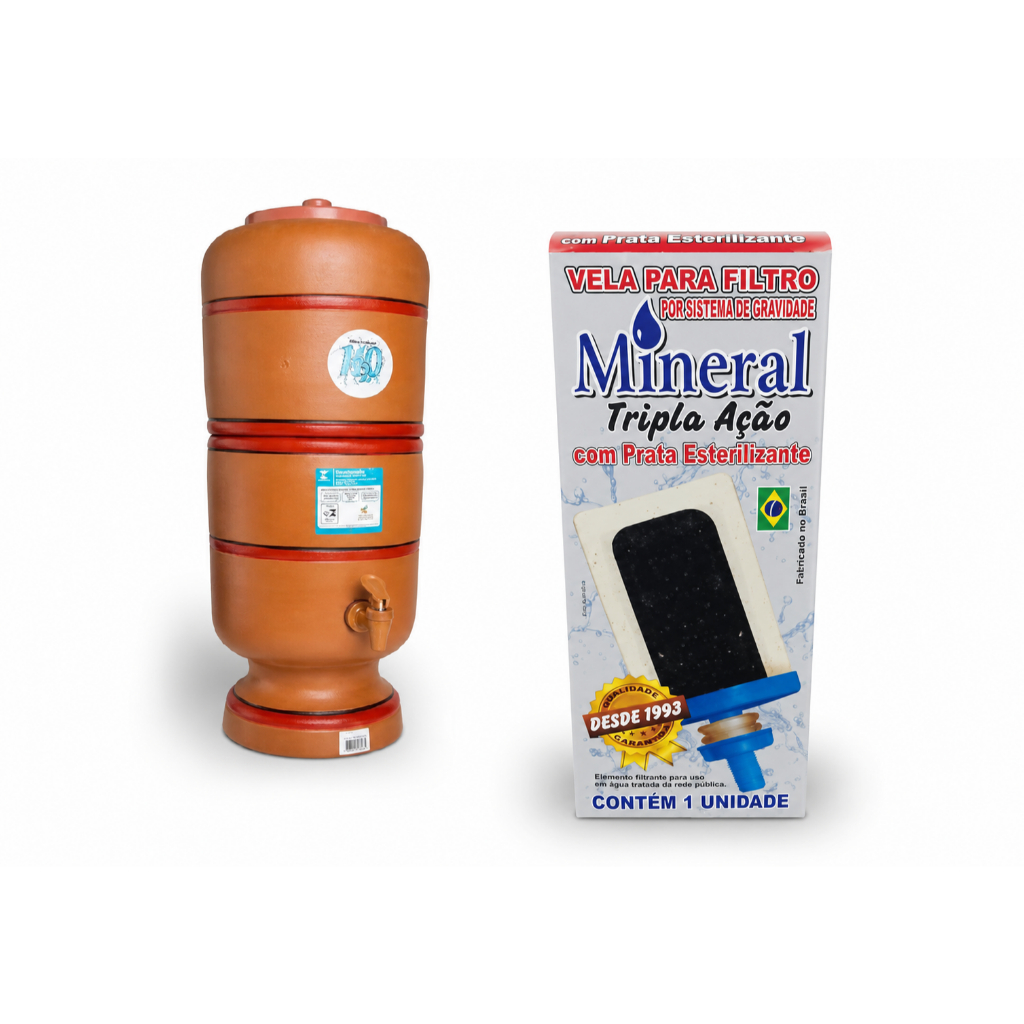 Filtro de Barro 2 Litros com Vela Tripla Ação torneira, tampa e bóia