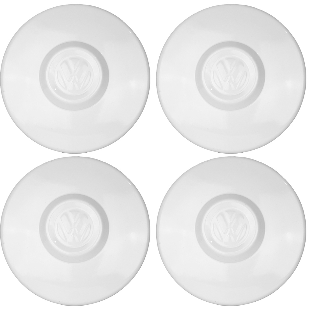 kit 4 Calotas Reta Branca Para Fusca/Kombi/Variant P/ Rodas 4 Furos aro 14 ou 15 Fixação gomos de pressão