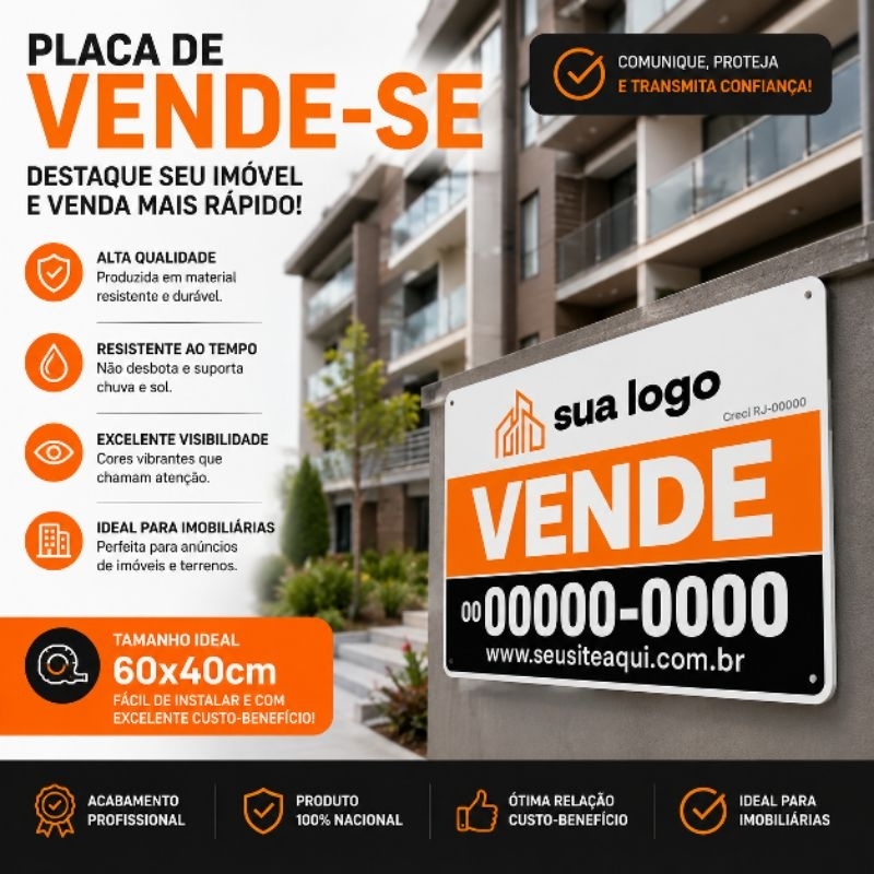 5 Placas Vende Aluga Casa Comércio Terreno Imóvel 60x40cm