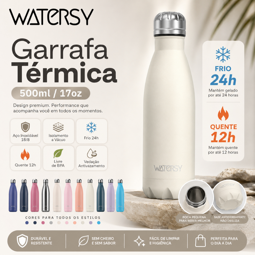 WATERSY Garrafa térmica em aço inoxidável 304 500ml Academia Garrafa térmica Copo de água Aço Inox Garrafa Portátil