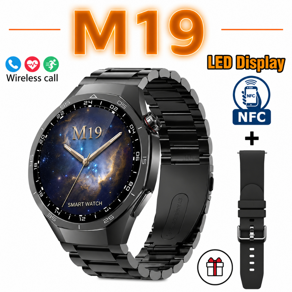 2026 Para M19 GPS NFC Relógio Smartwatch Masculino HD Tela AMOLED Freqüência Cardíaca