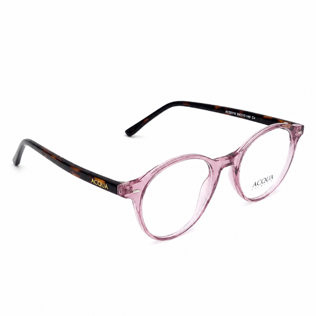 Armação Óculos Grau ACQUA Redondo Rosa Translúcido Feminino Leve Confortável Qualidade Ótica