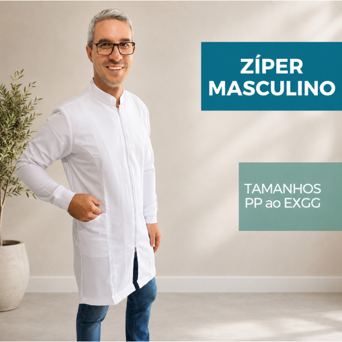 Jaleco Masculino Gola Padre Zíper Manga Longa Punho em Malha