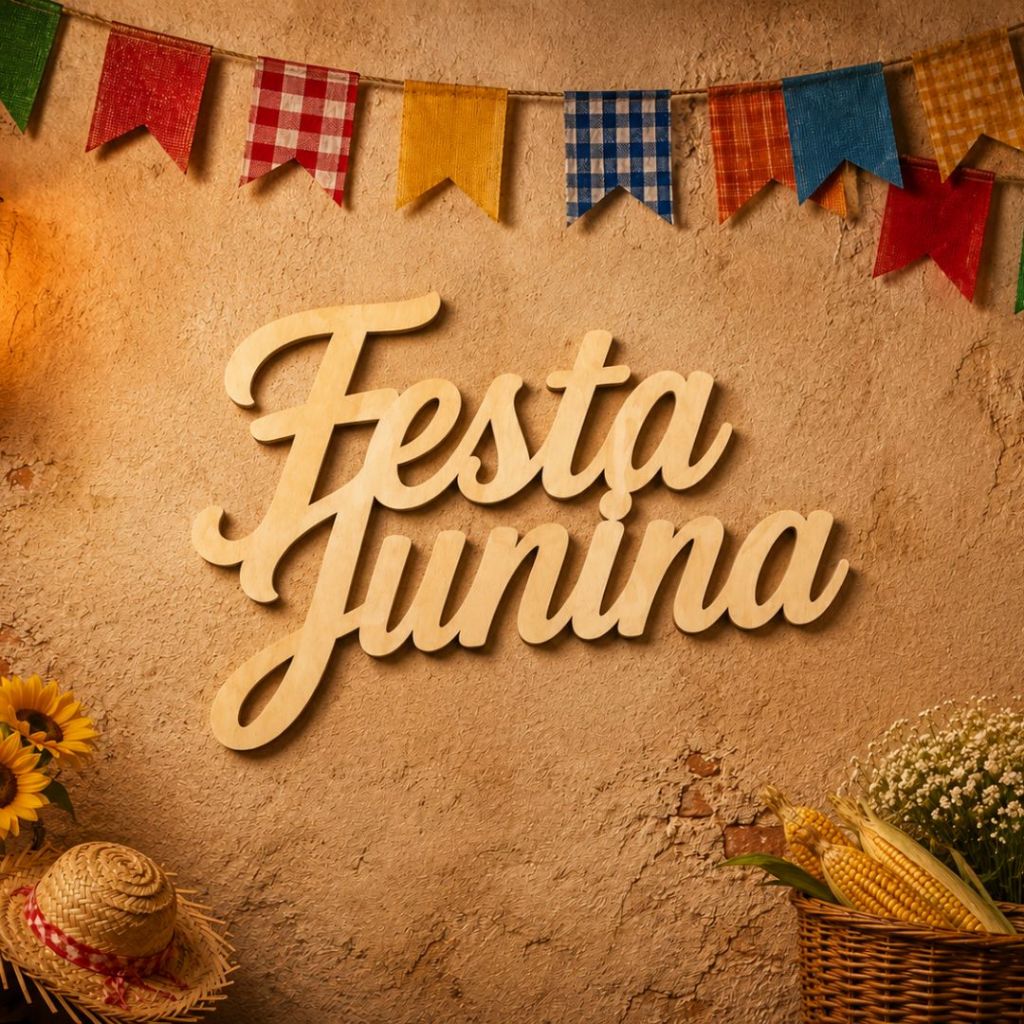 Letreiro Painel Decoração Festa Junina 41x28cm Em Mdf Cru Quadro Decorativo