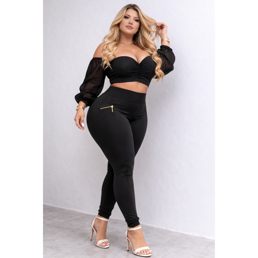 Calça Legging Feminina Montaria Com Ziper Plus Size Cintura Alta leg plus size