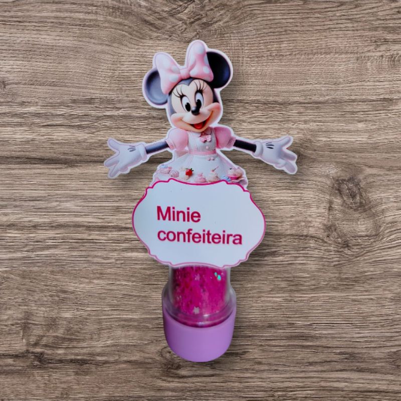 SM- Kit 25 Apliques 3D para Tubetes- Minnie Confeiteira Personalizado- Lembrancinha Linda para Festa Infantil!