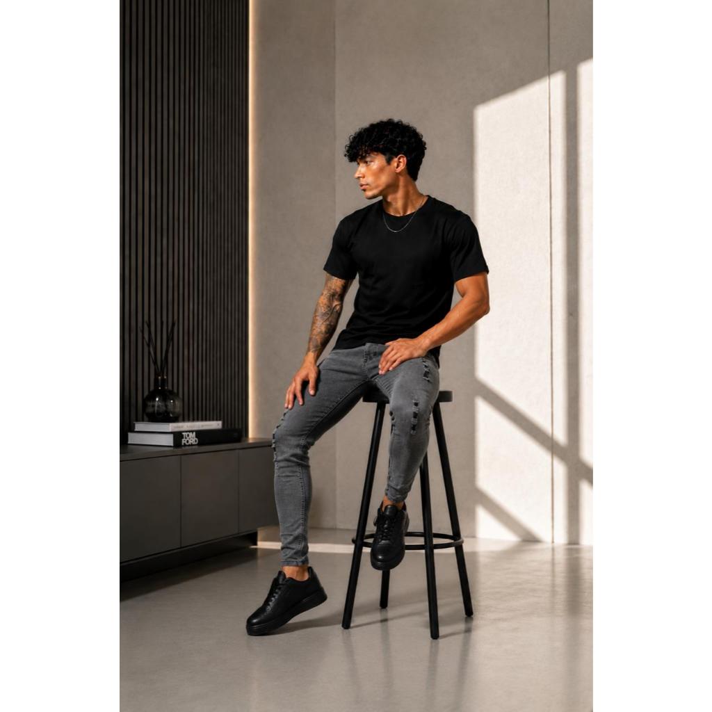 calça masculina jogador grafite rasgada