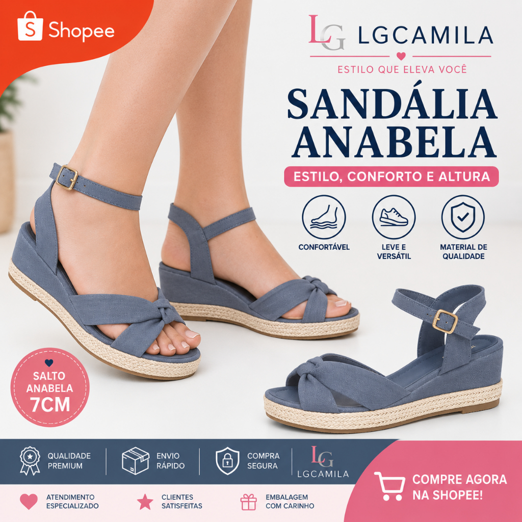 Sandália feminina Salto Flat Form médio nó Anabela feminina Azul