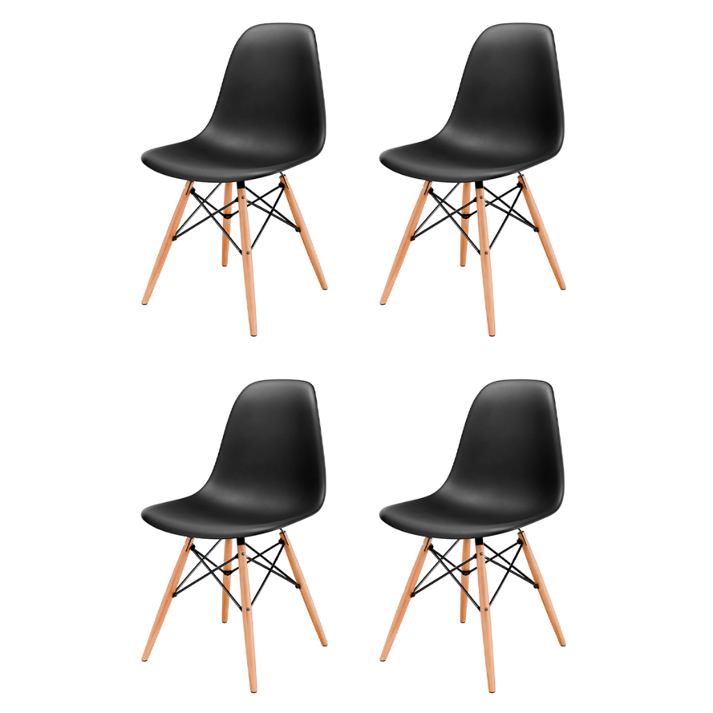 Conjunto 4 Cadeiras Eames DSW em Madeira para Escritório e Cozinha