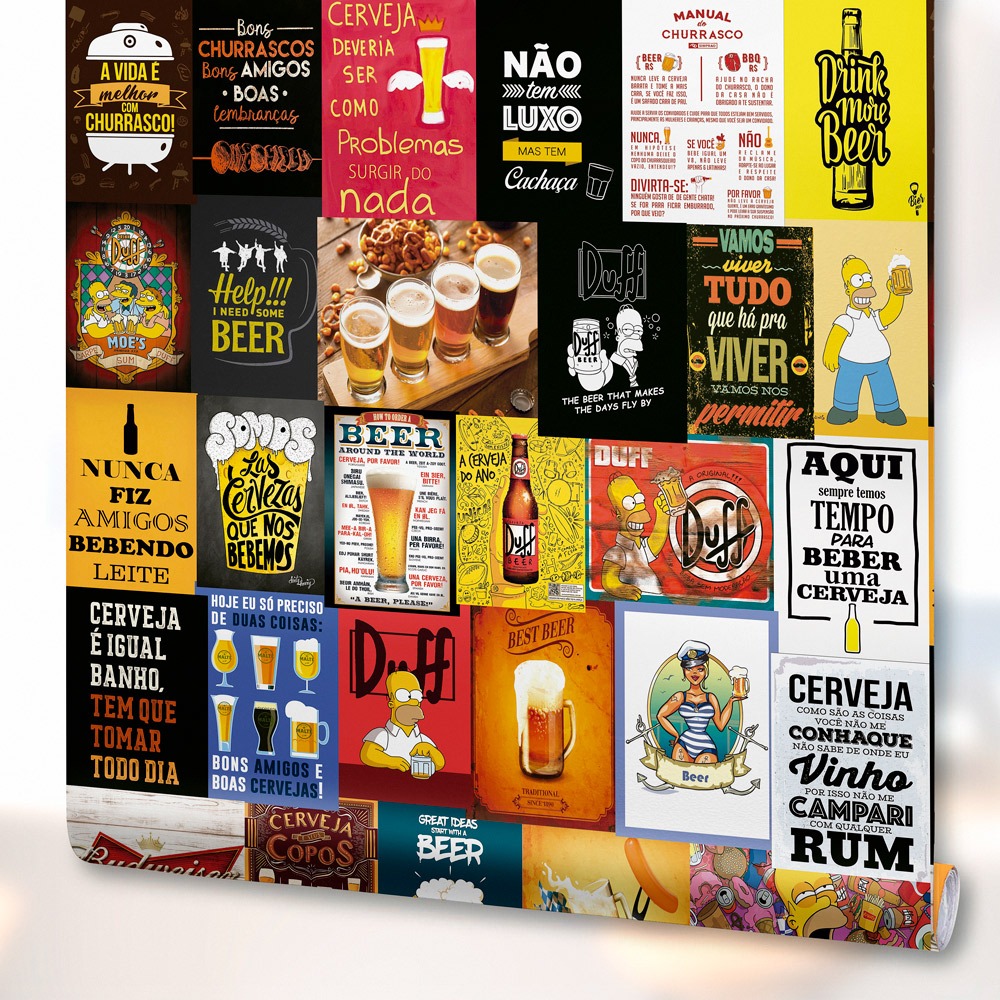 Papel de Parede Adesivo Decoração Bar Pub Beer Frases Cerveja Retrô Vintage Lavável Horizontal