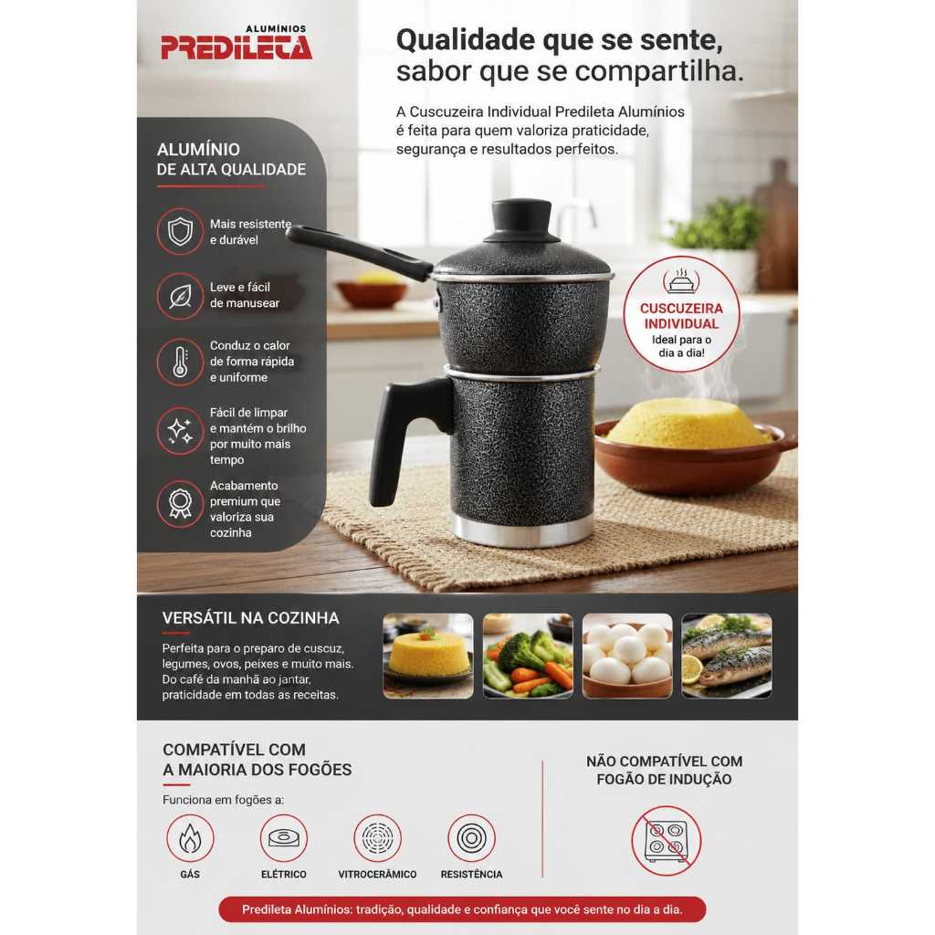 Panela Cuscuzeiro Nordestino Pequeno Porção Individual 2 em 1 Cozimento a Vapor