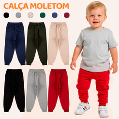 Kit 3 Calça Moletom Infantil Menino Peluciada Masculina Bebe Masculino Inverno Frio com Punho em Ribana