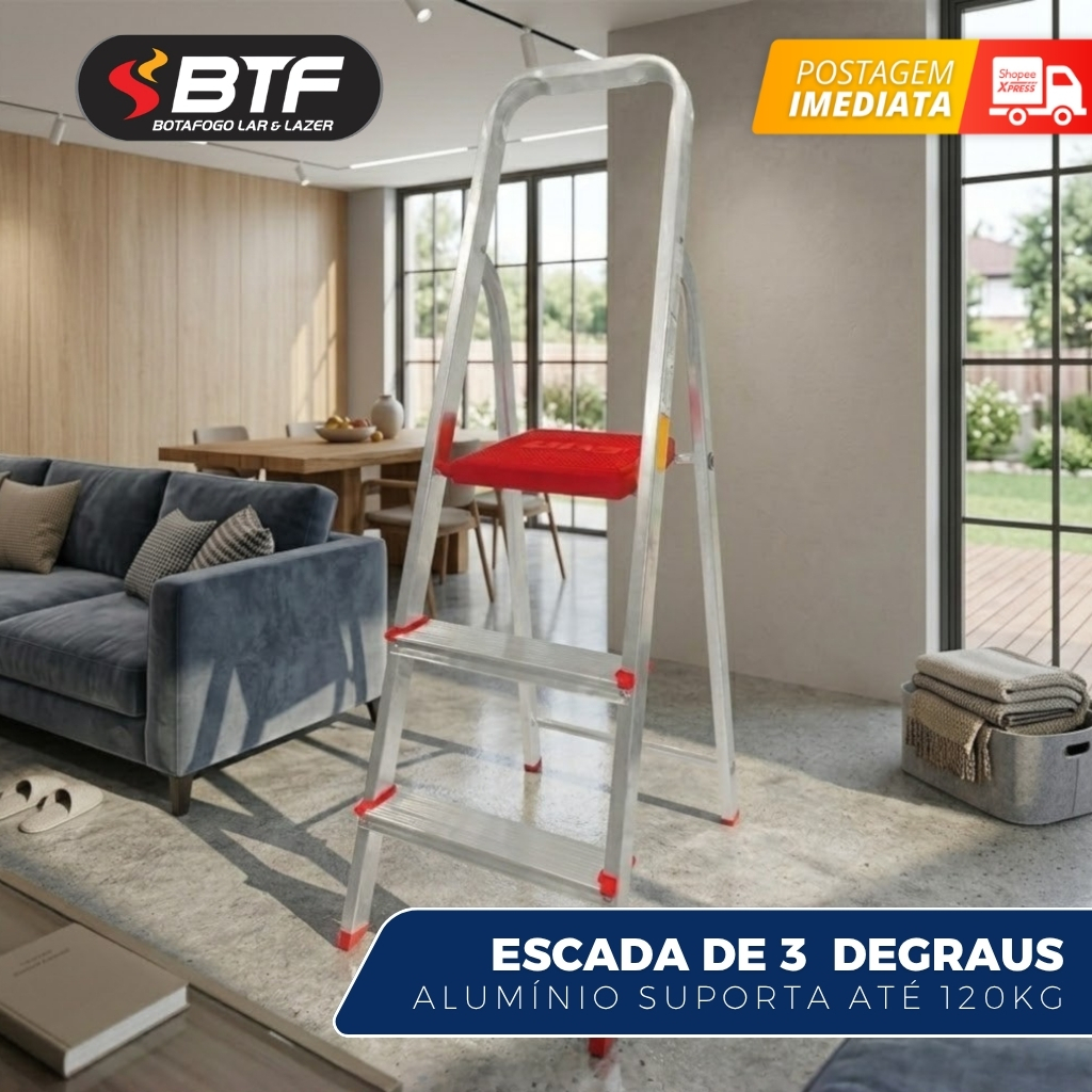 Escada Alumínio Tesoura Lar Lazer 3 Degraus Esc0062 Botafogo